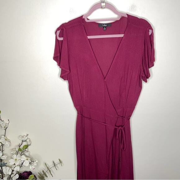 LULU'S Heart of Marigold Burgundy Wrap Maxi Dress Red Maroon Sz M {UU31} - Picture 2 of 8
